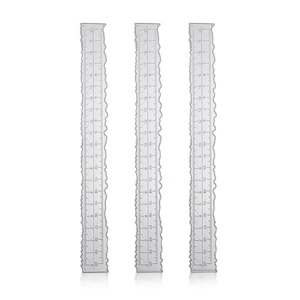 SAVITA 3pcs Irregular Edge Ruler, Metal Craft Ruler 8.4 x 1 Inch Paper Tearing Ruler with Wavy Line Jagged Deckle Edge Measuring Rulers for Embossing, Scrapbooking, Card Making Cutting Dies Tool