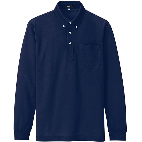 AITOZ #AZ-10598 Men's Sweat Wicking Quick-Drying Long Sleeve Button Down Polo Shirt (Deodorizing Function) Navy 5L