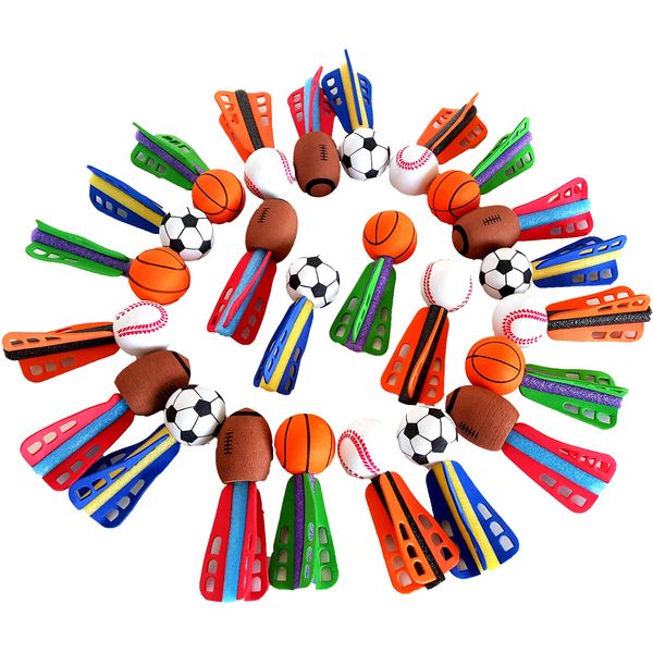 Dondor Mini Foam Sports Ball Rocket Launcher Party Favors, Basketball, Baseball, Soccer, Football Foam Rocket Party Favors (48)