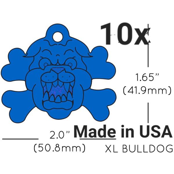 10x Anodized Aluminum Pet ID Tag Bulldog Crossbone Blue Made in USA (Lead Free)