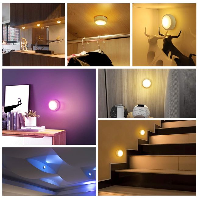 LED Puck Lights with Remote Control, Battery Operated Wireless Closet  Lights, Under Cabinet Lighting Stick on Tap Push Lights, Color Changing  Under