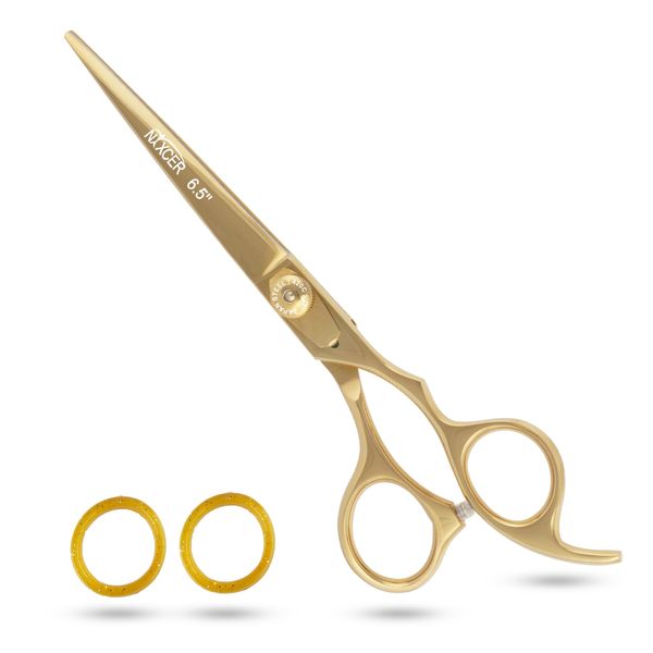 Nixcer Hair Cutting Scissors -Sharp Razor Edge Blade Hair Shears Series - 6.5" With Fine Adjustment – Stainless Steel Hair Scissors Professional For Men, Women & Babies (Gold)