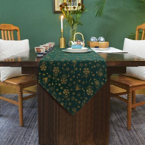 Dremisland Christmas Table Runner Burlap & Cotton Tree Snowflake Hot Stamping Design Table Runner Coffee Dresser Scarves Table Linen for Home Tablecover Dining Table Decoration