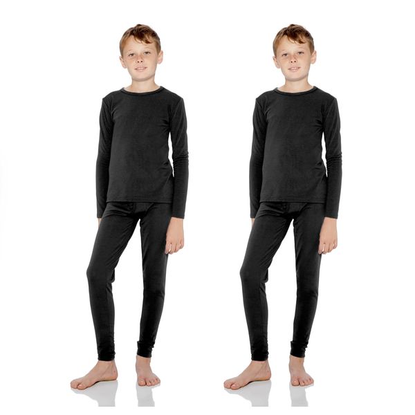 Rocky Thermal Underwear For Boys (Long Johns Thermal Set) Shirt & Pants, Base Layer w/Leggings/Bottoms Ski/Extreme Cold (Black - Small) 2 pack