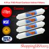 4 Pcs Omnipure T40 1/4" Post Coconut Inline Carbon Filter 10X2" RO Water Filter