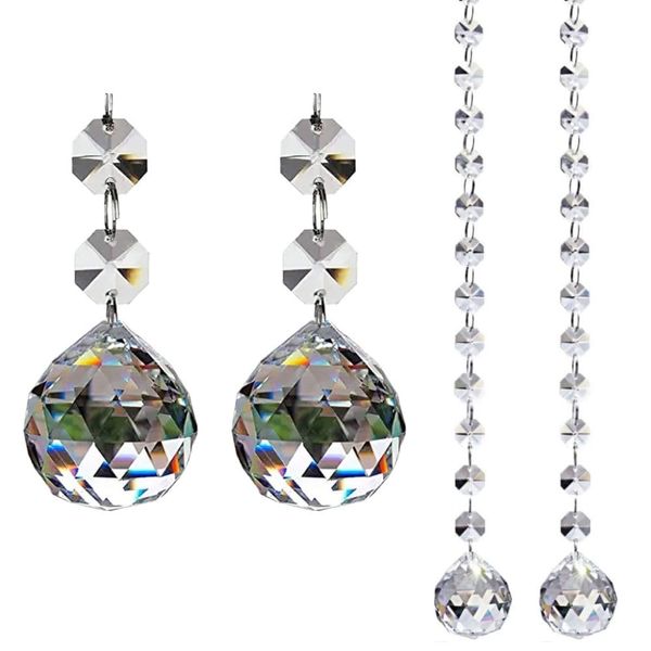 PLEAVIT Suncatcher Crystal Crystal Feng Shui Crystal Ball Chandelier Decor Curtain Window 2pcs