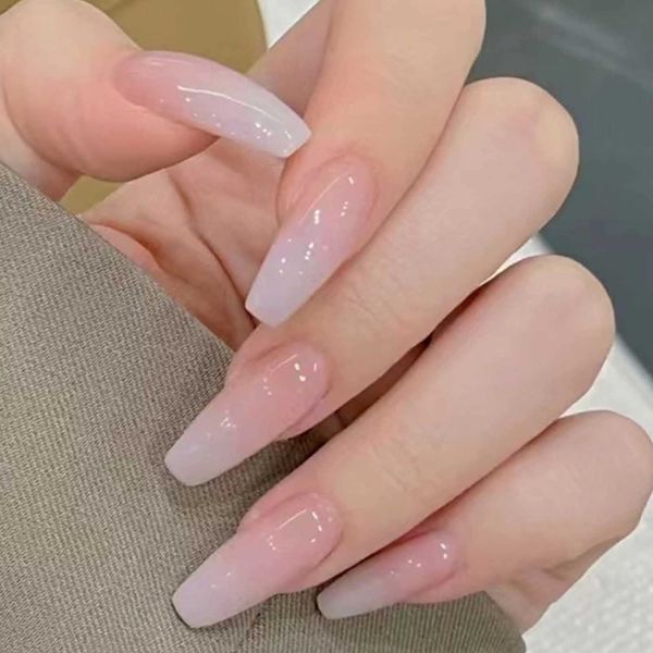 Luvadeyo 24 Pcs Coffin Press on Nails Ballerina Long Fake Nails Acrylic Full Cover Gradient False Nails for Women and Girls