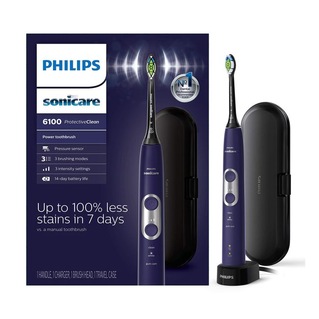 Philips Sonicare, ProtectiveClean 6100 Rechargeable Electric Toothbrush HX647103, Deep Purple, 1 Count