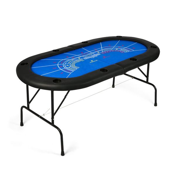 DC DICLASSE Foldable Poker Table, Card Table w/Cup Holder,Casino Leisure Table Texas Hold 'Em Poker Table for Blackjack Board Game,Blue Speed Felt,No Assembly Required(Baccarat)