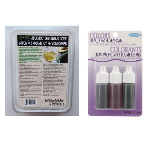 Avocado/Cucumber Soap Base, 2-Pound and soap Color Lilac, Peach, Seafoam