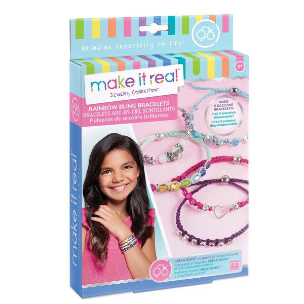 Make It Real 1206 Rainbow Bling Bracelets - DIY Bead & Knot Bracelet Making Kit for Girls