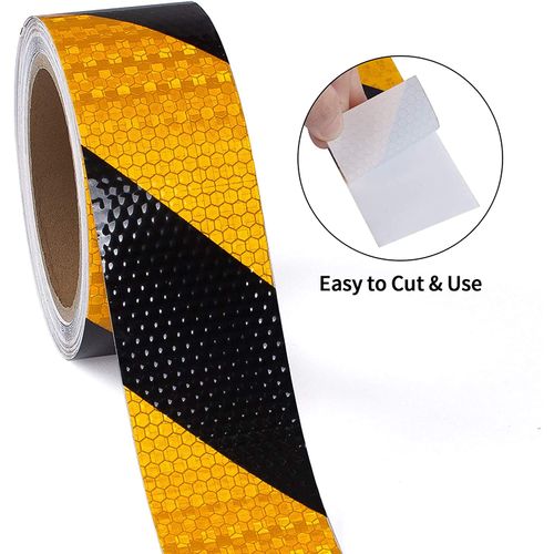 XFXIA Reflective Tape Yellow & Black 10 m x 5 cm Waterproof Reflective Tape Self-Adhesive Warning Tape Safety Tape Conspicuous Warning Tape for Vehicles, Cars, Trailers, Outdoor