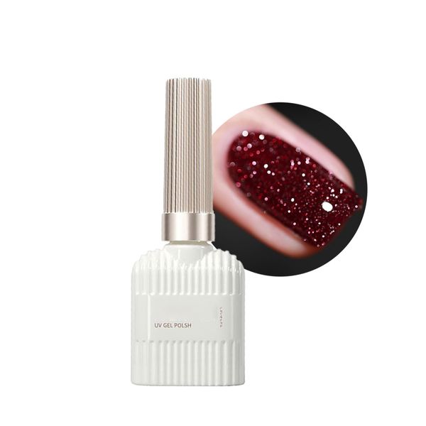 Glitter Gel Nail Polish, Glitter Burgundy Red Gel Polish Red Reflective Glitter Gel Nail Polish Soak Off UV/LED, Long Lasting, Chip Resistant Dark Red Nail Polish for Nail Starters at Home