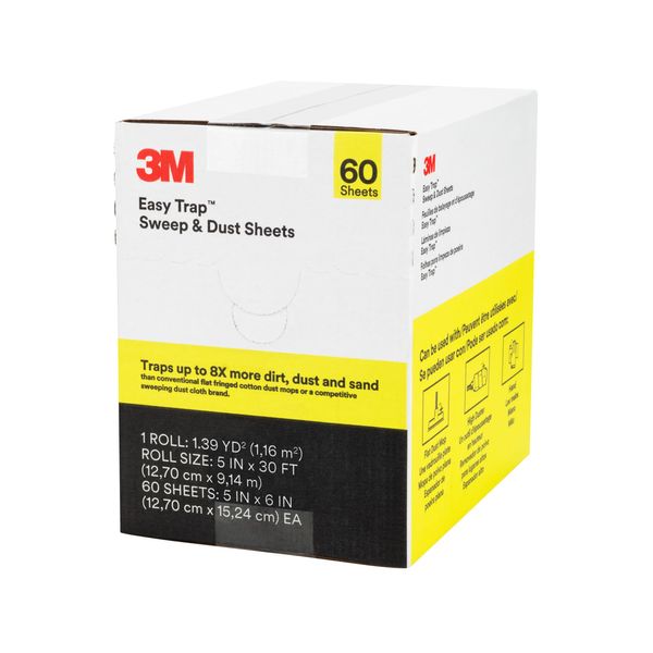 3M Easy Trap Sweep and Dust Sheets, 1 Roll of 60 5" x 6" Sheets, Disposable Easy Sweep Floor Duster, Picks Up 8x More Dirt, Dust, Sand, Hair, Works on Dry or Wet Surfaces, Hardwood Floors, 59032W