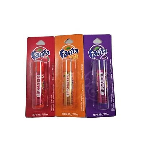 FANTA Lip Gloss Orange Grape Strawberry Flavored Lipbalm New Sealed (Lot Of 3)