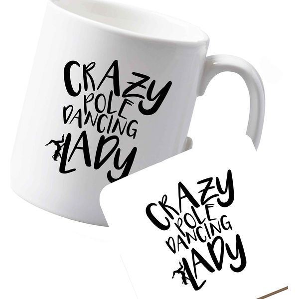 Flox Creative Ceramic Mug and Coaster Set Crazy Pole Dancing Lady Left Handed