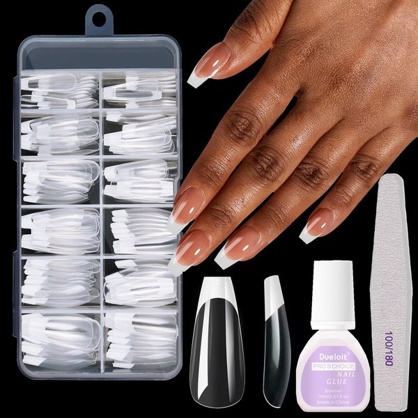 False Nails Kit - 120Pcs French Tip False Nails - 12 Sizes French Press On Nails Acrylic Fake Nails Square False Nails For Women French White Tip Nail Art with Nail Glue and File