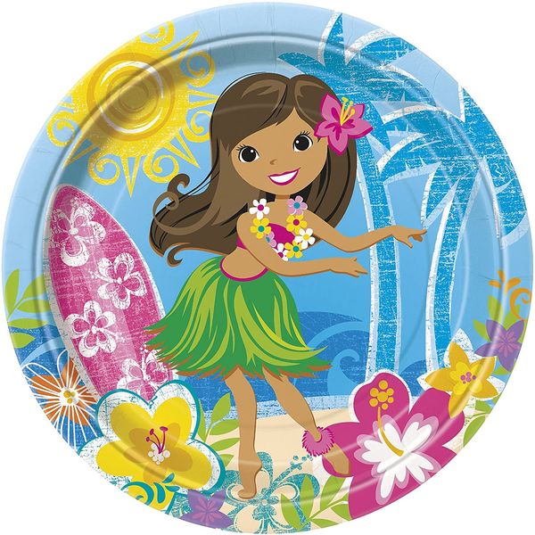 Unique Party 48255 - 23cm Hawaiian Beach Party Plates, Pack of 8