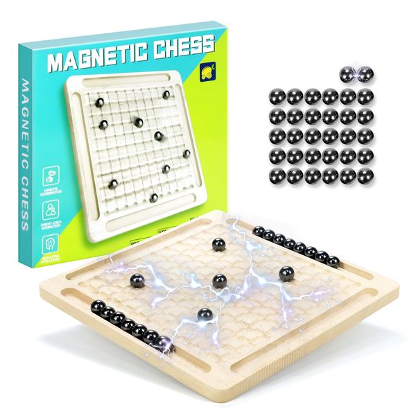 Upgrade Magnetic Chess Game with 32Pcs Magnetic Ball, Magnetic Game Fun Family Games for 2-4 Players,Magnet Chess Game with Stones,Table Top Magnetic Board Game