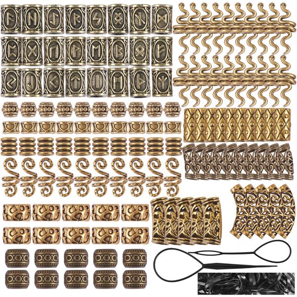 BEEFLYING 326 Pieces Tibetan Style Alloy Beads Antique Viking Beard Loose Beads Hair Coil Cuffs for Jewelry Making DIY Hair Decoration