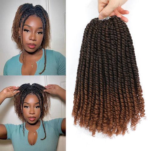 LPARMJIT Micro Twist Crochet Hair 8 Inch Pre-Looped Curly Mini Passion Twist Crochet Hair Mini Senegalese Twist Crochet Hair Synthetic Hair Extensions (T30, 8 Inch (3 Pack)