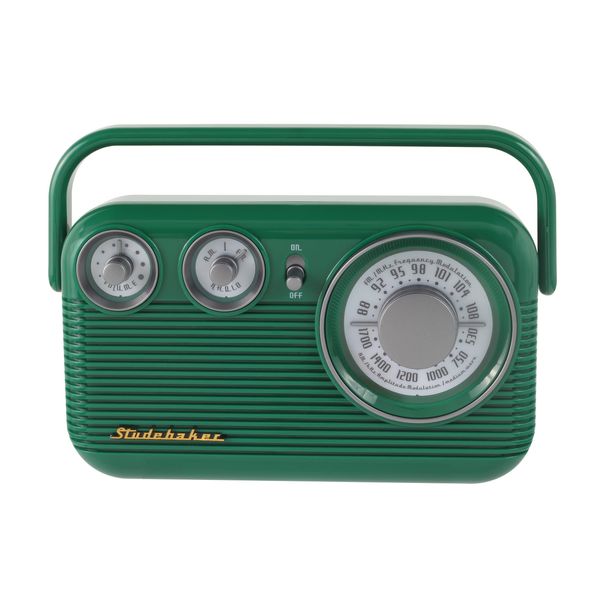 Studebaker SB2003 Retro Portable AM FM Radio | Built in Speaker | AC Powered/Battery | Aux-in Cable (Bundle) (Green)