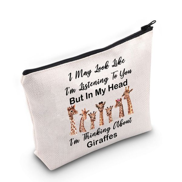 Giraffe Makeup Bag Giraffe Lover Gift I'm Thinking About Giraffes Cosmetic Bag Giraffe Themed Gift Zoo Animal Lover Gift Zipper Travel Pouch (Thinking About Giraffes White)