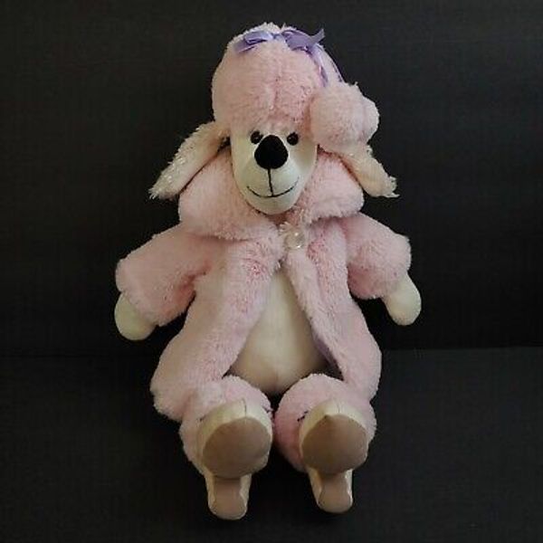 JellyCat Fur Coat Poodle Plush Stuffed Pom Pom Pink Cream Puppy Dog Toy 13"