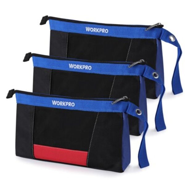 WORKPRO 3 Pack 12" Tool Pouches Heavy-Duty Utility Pouch Small Tool Bag w/Zipper