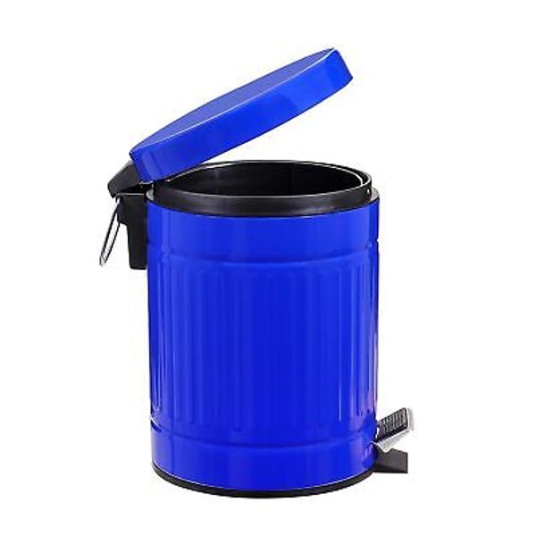 5 L Round Step Pet Trash with Lid,Mini Metal Pedal Bin,Small Garbage Can Blue