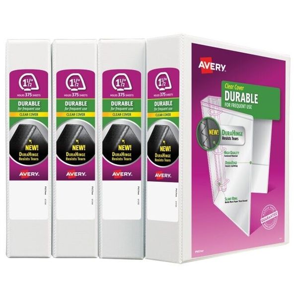 *4 Pack* Avery White Durable View Binder, 1-1/2", Slant Ring, Durahinge, New