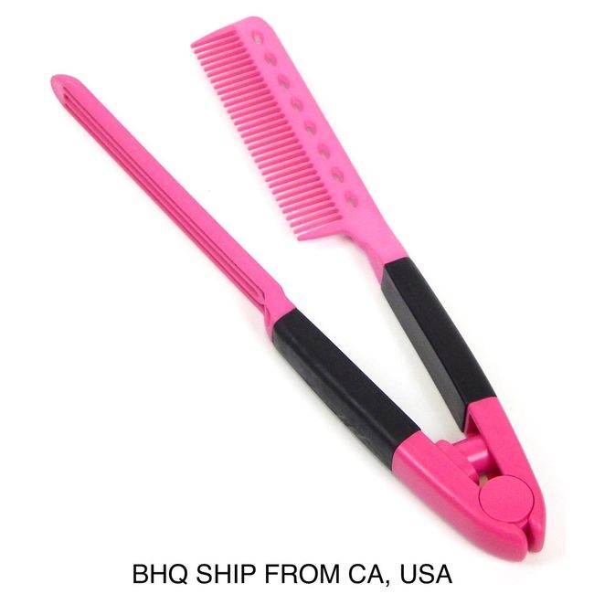 Salon Hairdresser Hair Styling Hair Straightener Folding V Shape Comb - Pink