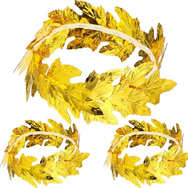 3 Pieces Halloween Roman Laurel Leaf Crown Greek Crown Leaf Roman Headband Toga Gold Headwear for Men Women Headdress Toga Party Decoration Accessories