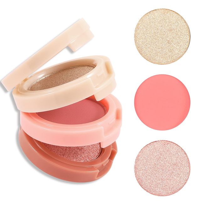 Boobeen Blush and Highlighter Kit, 3 in 1 Makeup Pressed Powder Palette Shimmer Bronzer, Orange&Pink Matte Blusher Blendable Glow Face Palette für einen rötlichen und leuchtenden Look