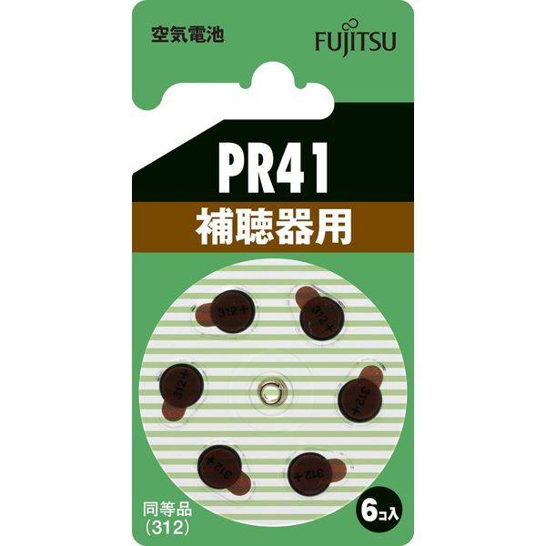 Fujitsu PR41(6B) Air Hearing Aid Batteries, 1.4 V, 6 Pack