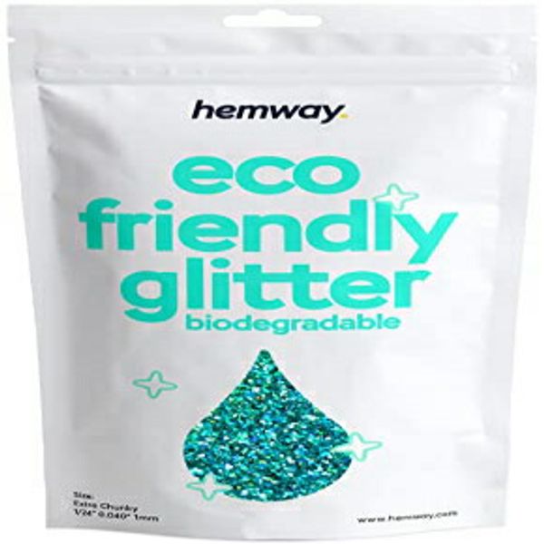  Hemway Eco Friendly Biodegradable Glitter 100g / 3.5oz Bio Cosmetic Safe Sparkle Vegan For Face, Eyeshadow, Body, Hair, Nail And Festival - Extra Chunky (1/24" 0.040" 1mm) - Turquoise Blue Holographic