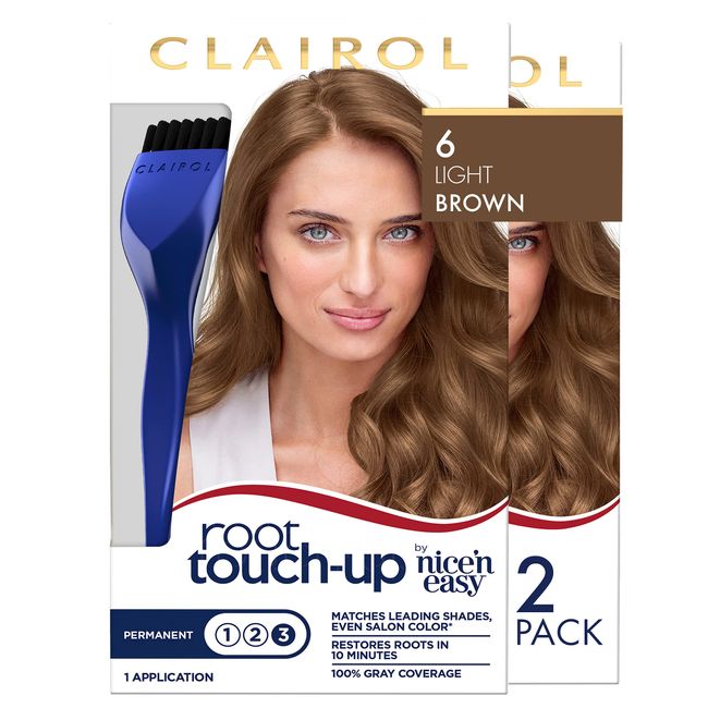 Clairol Root Touch-Up by Nice'n Easy Permanent Hair Dye, 6 Light Brown Hair Color, Pack of 2