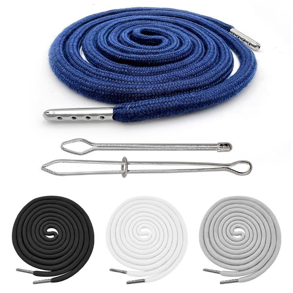 Devantia Kordel für Hoodie Kordel für Jogginghose - 160 cm Jogginghose Band, Band für Hoodie, Kordelband für Hosen, mit Durchziehnadel (4 Stück, Schwarz, Dunkelblau, Weiß, Grau)