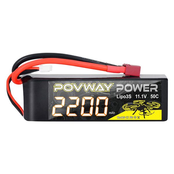 3S 2200mAh LiPo Battery POVWAY 11.1 V 50C RC Battery with T Plug Compatible RC Airplane, RC Helicopter,Drone ect.