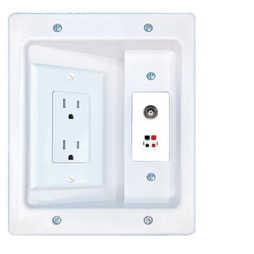RiteAV BNC Speaker Recessed Wall Plate Cable Concealer Management Kit with Power Outlet Hides Cords and Cables