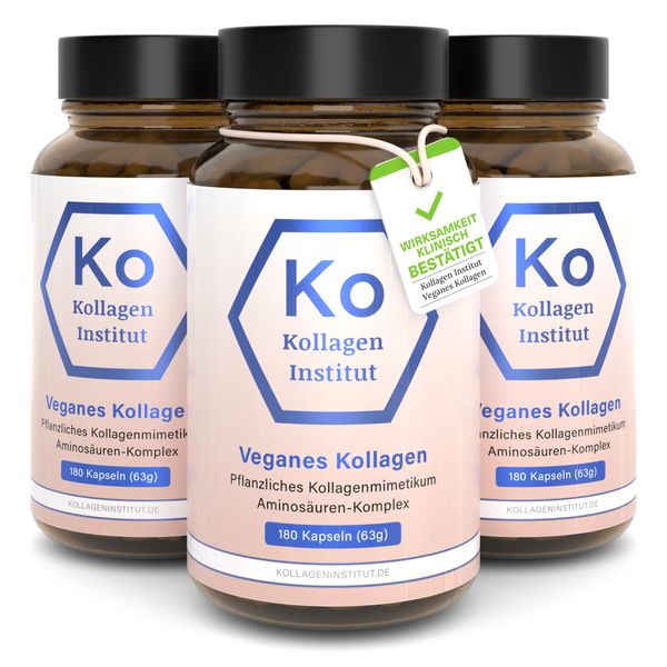 Kollagen Institut Vegan Kollagen Kapseln [3er Pack] - Aminosäuren Komplex Hochdosiert – Veganes Collagen Pulver Alternative – für Haare Haut Nägel Beauty Arthrose Gelenke Knochen - Geschmacksneutral