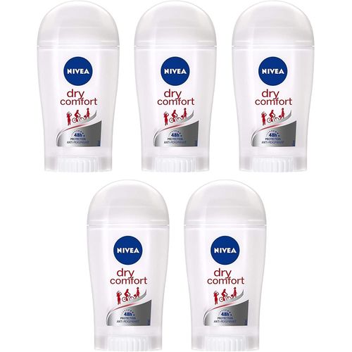 (5 PACK) Nivea Dry Comfort Antiperspirant Deodorant Stick for Women - (Pack of 5) Nivea Dry Comfort Anti-perspirant Deodorant Solid Stick for Women 5x40ml (European Import)