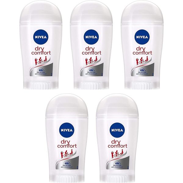 (5 PACK) Nivea Dry Comfort Antiperspirant Deodorant Stick for Women - (Pack of 5) Nivea Dry Comfort Anti-perspirant Deodorant Solid Stick for Women 5x40ml (European Import)