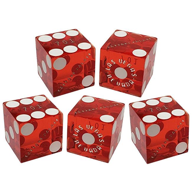 Set of 5 Authentic Las Vegas Casino Table-Played 19mm Dice with Matching Serial Numbers (Caesar's Palace (Red Polished))