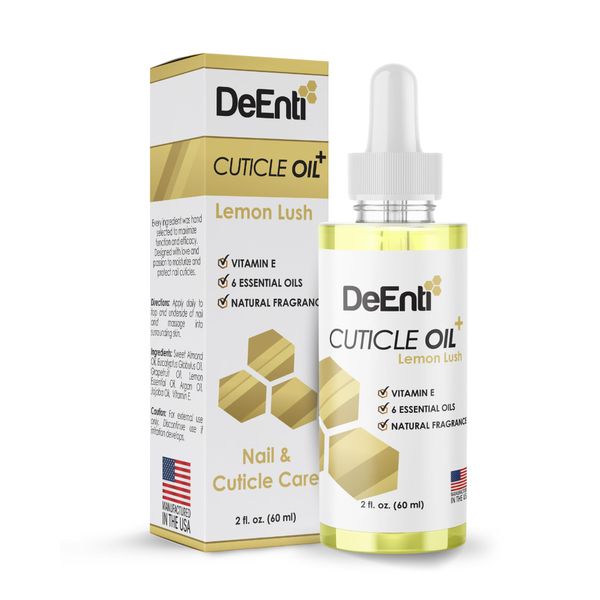 DeEnti Cuticle Oil, Jojoba Oil for Nails, 2oz Hydrating Cuticle Nail Oil, Lush Lemon Scented Cuticle Repair Oil, Vitamin E Nail Supplies, Professional Salon Quality Manicure Supplies
