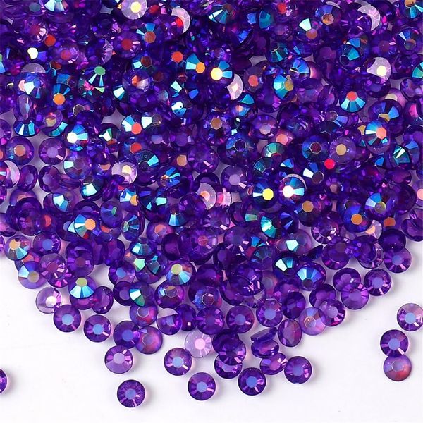 3000 Pieces SS6 2mm Flatback Rhinestones AB Clear Round Gems Crystals for Nail Art DIY Crafts Clothes Shoes Bags （Transparent Dark Purple AB）