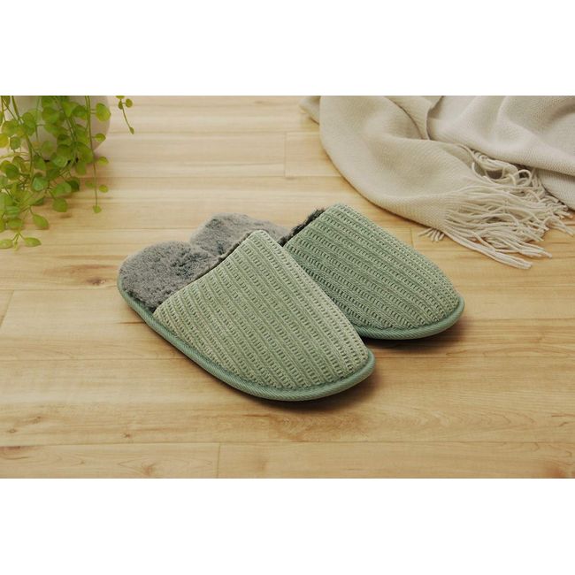 Ikehiko #7320039 Room Shoes, Slippers, Men's, Women's, Unisex, Size M, Approx. 8.7 - 9.8 inches (22 - 25 cm), Green, Indoor Warm, Warm, Autumn/Winter