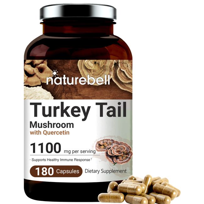 Advanced Turkey Tail Quercetin Supplements, Turkey Tail (Coriolus Versicolor) with Quercetin 1120mg Per Serving, 180 Counts, 2 in 1 Formula, Immune System Booster, Daily Mushroom Mycelium Supplement