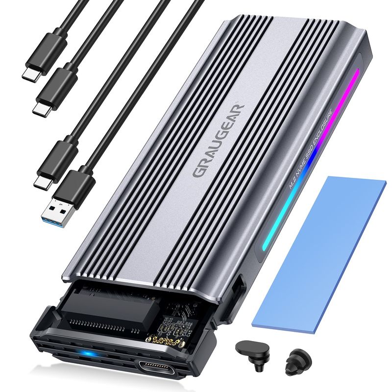 GRAUGEAR Docking Station per SSD M.2 NVMe & NGFF, RTL9210B, USB3.2 Gen2 10Gbps, Ventola Silenziosa 50mm, senza attrezzi