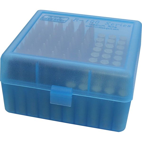 MTM 100 Round Flip-Top Rifle Ammo Box 22-25, 308 W, 243 (Clear Blue)